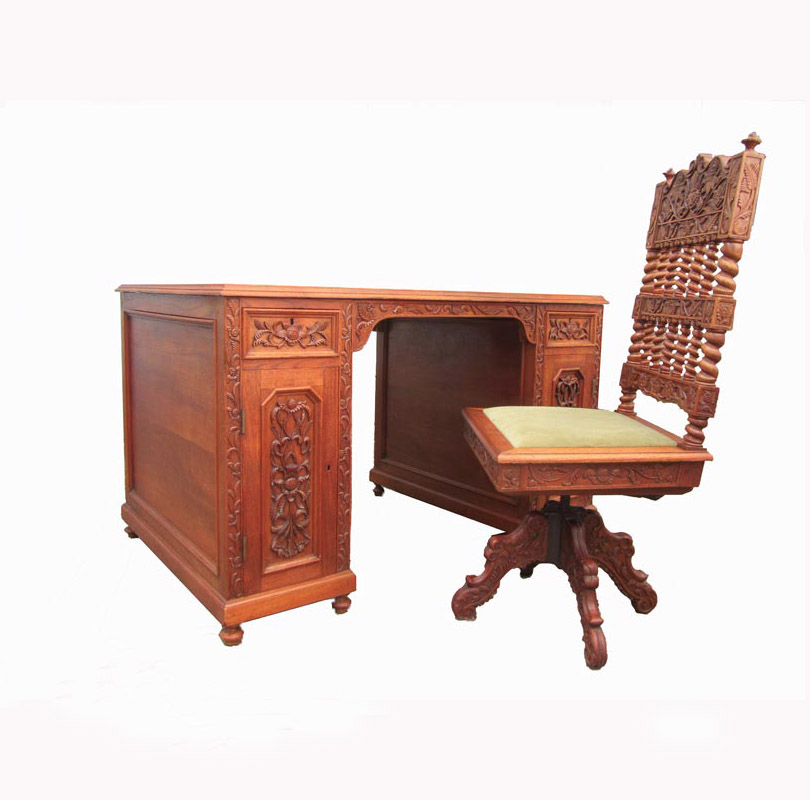 Symposium verraden Neerwaarts Oude vintage art deco koloniaal houten bureau en bureaustoel uit Indonesië  of India