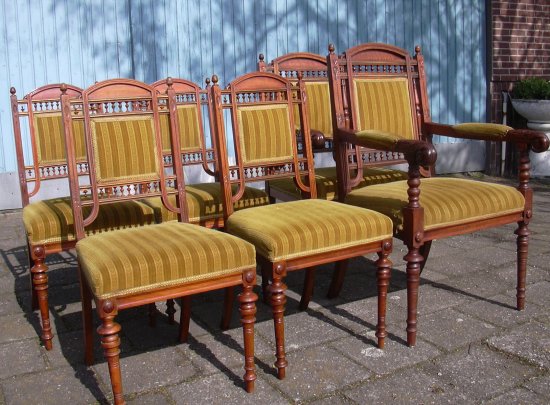 6 antieke stoelen, art jugendstil houtsnijwerk