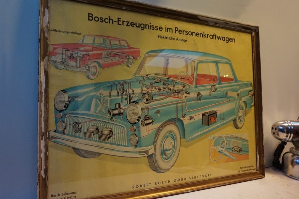 Bosch-Robert-lehrmittel-motoren-personenkrafwagen-elektrische-anlage-oldtimer-garage-poster-luftfederungs-vintage