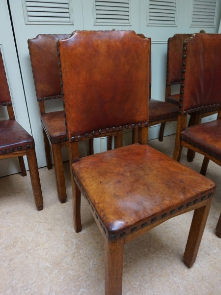 Dutch-art-deco-brown-leather-dining-chairs-antique-oak-six-eiken-eetkamerstoelen-stoelen-antiek-bruin-leren-