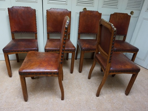 Dutch-art-deco-brown-leather-dining-chairs-antique-oak-six-eiken-eetkamerstoelen-stoelen-antiek-bruin-leren-