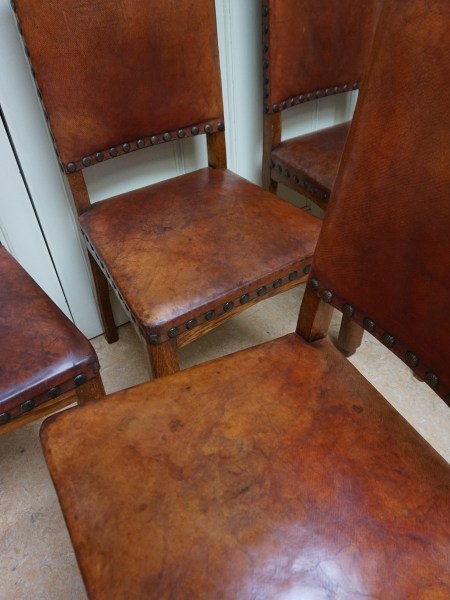 Dutch-art-deco-brown-leather-dining-chairs-antique-oak-six-eiken-eetkamerstoelen-stoelen-antiek-bruin-leren-