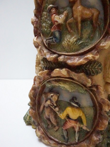 German-candle-vintage-Johan-Gunter-Kerzen-hand-carved-painted-wax-large-Black-Forest-hunting-scene-grote-kaars-jacht