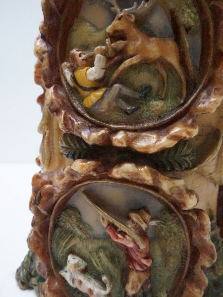 German-candle-vintage-Johan-Gunter-Kerzen-hand-carved-painted-wax-large-Black-Forest-hunting-scene-grote-kaars-jacht