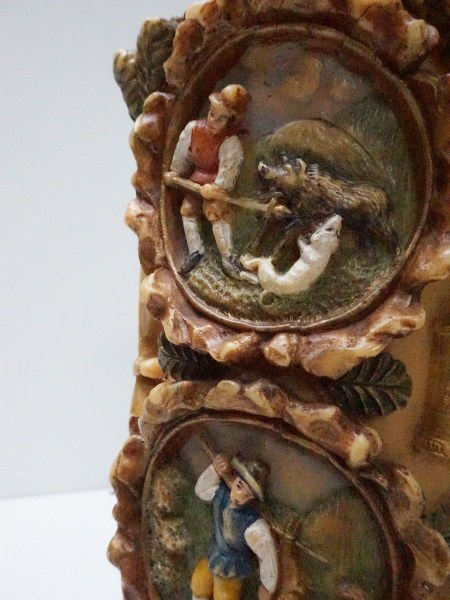 German-candle-vintage-Johan-Gunter-Kerzen-hand-carved-painted-wax-large-Black-Forest-hunting-scene-grote-kaars-jacht