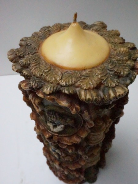 German-candle-vintage-Johan-Gunter-Kerzen-hand-carved-painted-wax-large-Black-Forest-hunting-scene-grote-kaars-jacht