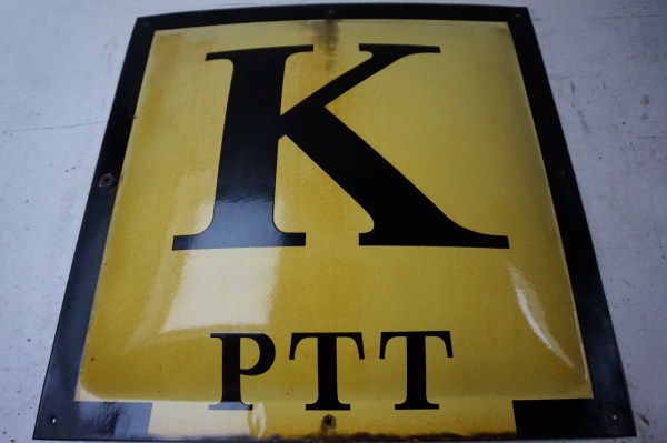 PTT-emaille-geemailleerd-K-kabel-bord-gebold-80-cm-groot-emamel-sign-oud-vintage