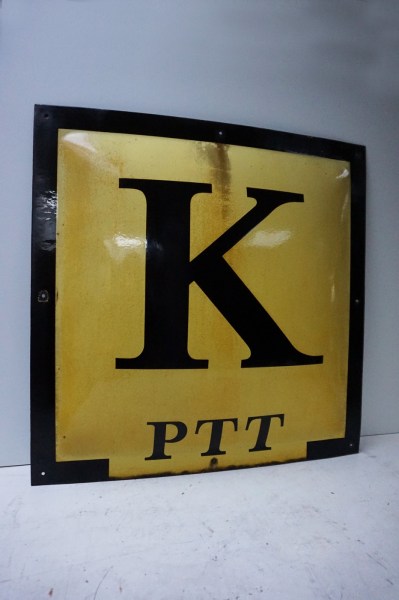 PTT-emaille-geemailleerd-K-kabel-bord-gebold-80-cm-groot-emamel-sign-oud-vintage