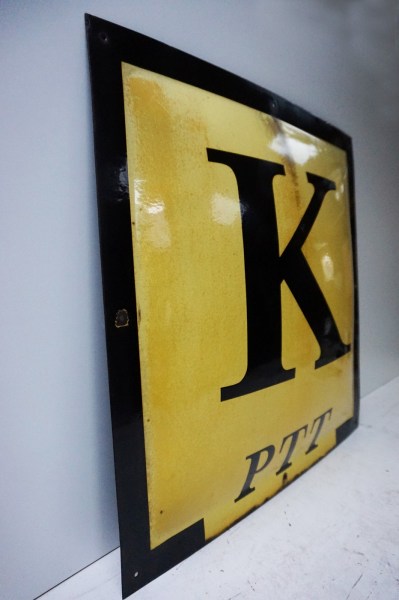 PTT-emaille-geemailleerd-K-kabel-bord-gebold-80-cm-groot-emamel-sign-oud-vintage