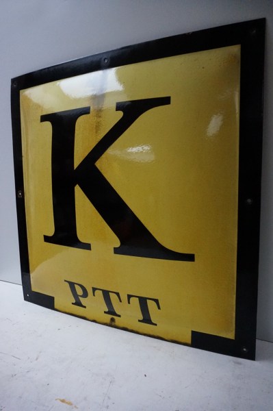 PTT-emaille-geemailleerd-K-kabel-bord-gebold-80-cm-groot-emamel-sign-oud-vintage