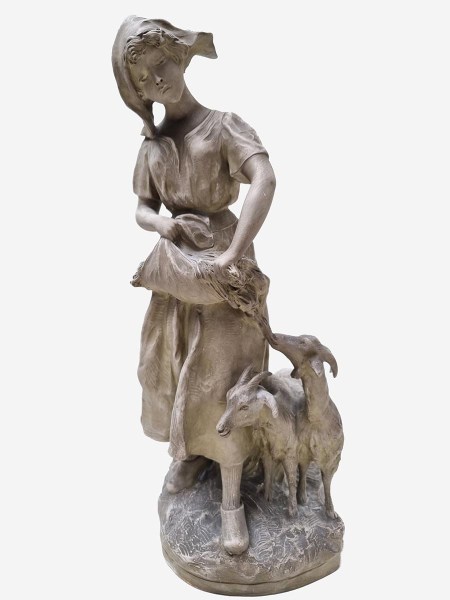 Richard-Aurili-geitenhoedster-beeld-statue-sculpture-Italian-terracotta-jongedame-geiten-young-lady-coats