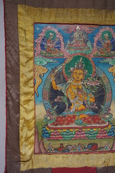 Thangka-Tibetan-old-Manjushri-wisdom-bodhisattva-wijsheid-hinduism-Buddhism-schildering-Nepal-antiek-00006