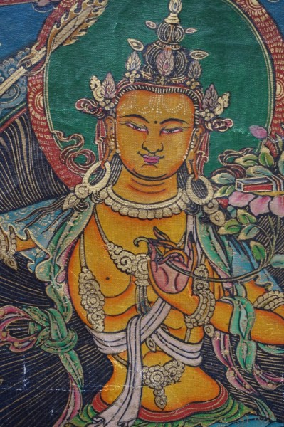 Thangka-Tibetan-old-Manjushri-wisdom-bodhisattva-wijsheid-hinduism-Buddhism-schildering-Nepal-antiek-00008