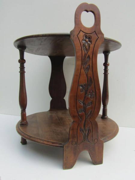 antiek rond houten bijzettafeltje, art nouveau