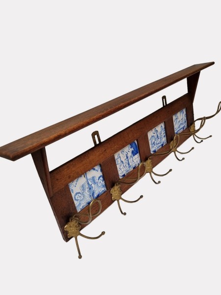 antieke-eiken-kapstok-keukenrek-tegels-bijbelse-taferelen-engelen-coat-rack-kitchen-tiles-biblical-scenes-antique-oak