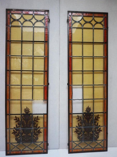 antieke-glas-in-lood-ramen-deuren-neo-renaissance-koper-brons-grisaille-antique-stained-glass-panel-windows-doors-bronze