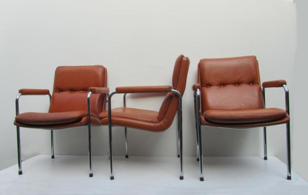 4 vintage cognac leren lounge stoelen Artifort Geoffrey Harcourt , easy chairs, conference chairs