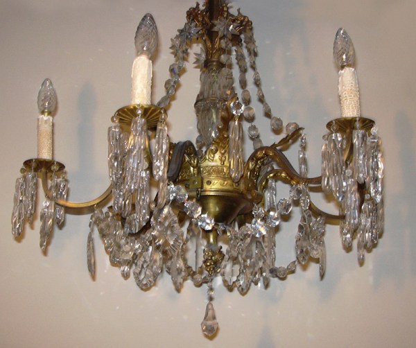 Antieke Franse bronzen, kristallen Empire Kroonluchter, antique bronze crystal figural dragonEmpire chandelier