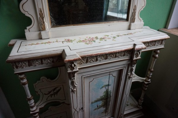 Antieke-vintage-Franse-country-brocante- bloemen-beschilderde-console-tafel-haltafel-spiegel