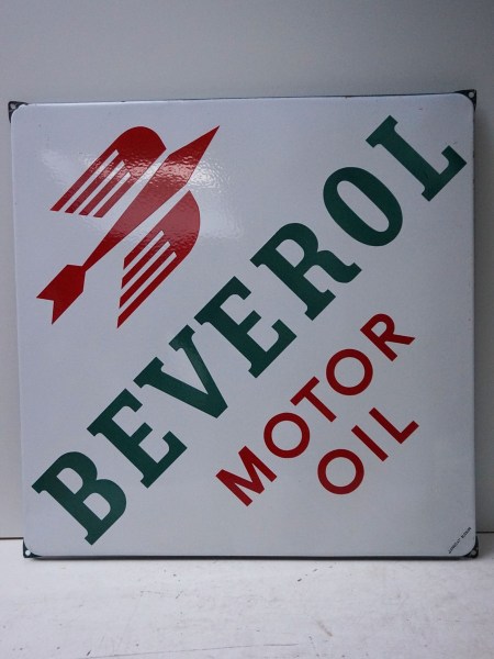 Emaille-reclame-bord Beverol-Motor-Oil-Bussum-Langcat-enamel-sign