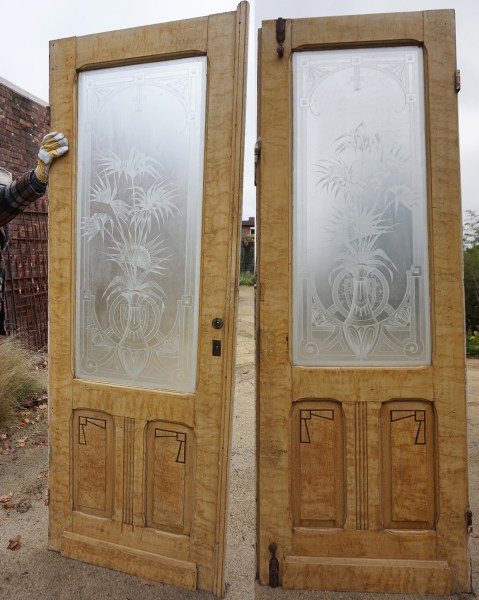 gestraalde-geetste-dubbele-deuren-paneeldeuren-houten-koppel-set-van-2-antieke-art-deco-distels-palmblad