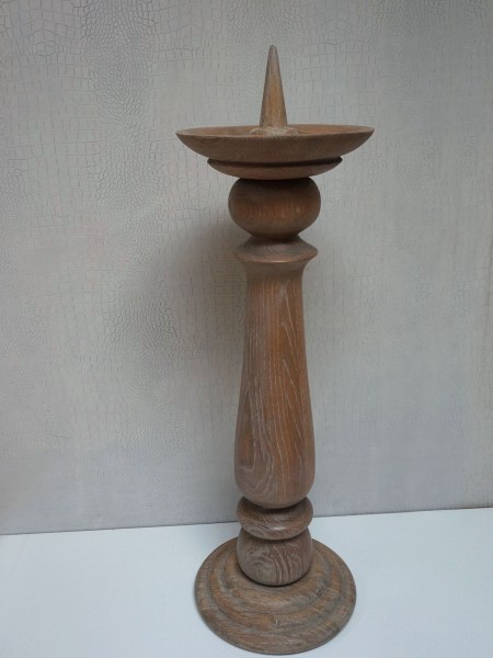 kaarsenhouder-kaarsenstandaard-kandelaar-kerkkandelaar-vintage-blank-eiken-candlestick-church-oak