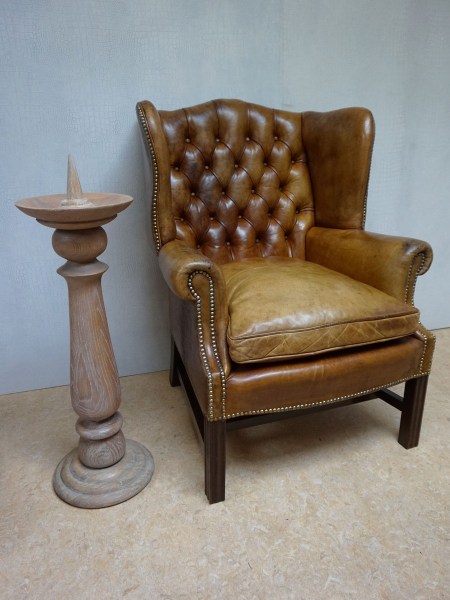 kaarsenhouder-kaarsenstandaard-kandelaar-kerkkandelaar-vintage-blank-eiken-candlestick-church-oak