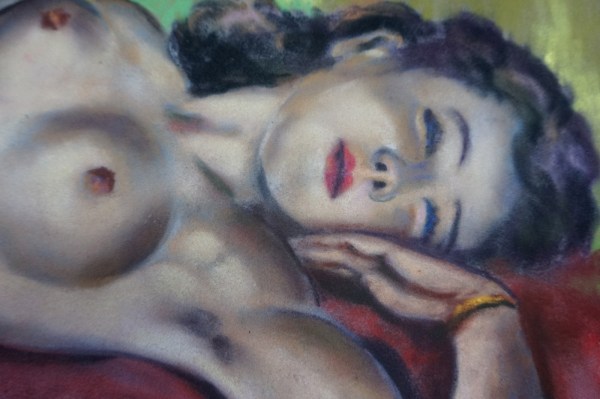 large-Nude-painting-pastel-sleeping-woman-vintage-1950s-1960s-signed-Perez-liggende-vrouw-liggend-naakt-00001