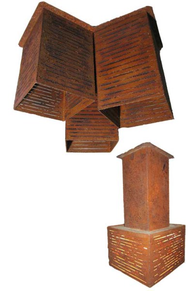 2 vintage industirele metalen lampen in de stijl van Pia Manu