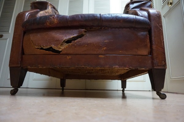 Vintage antique Edwardian Gentlemans armchair bottom side