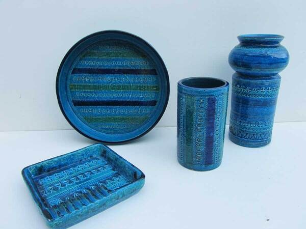 Vintage Bitossi pottery van Aldo Londi, Rimini Blu Itally