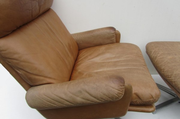 vintage-leren-fauteuil-poef-voetenbank-lounge-swivel-chair-ottoman-midcentury-modern-leather-patina-cognac