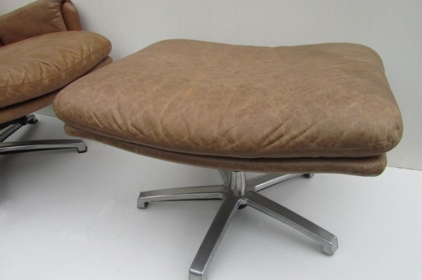 vintage-leren-fauteuil-poef-voetenbank-lounge-swivel-chair-ottoman-midcentury-modern-leather-patina-cognac