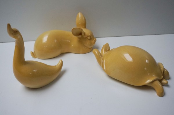 vintage-stonelite-Prof-Bessi-Guiseppe-Italy-dieren-figuren-konijn-schildpad-zwaan-mid-century-rabbit-turtle-swan