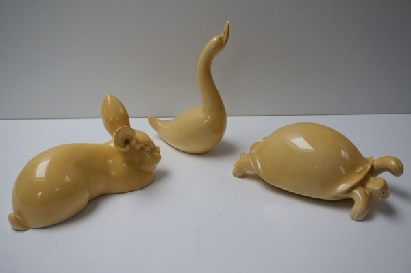 vintage-stonelite-Prof-Bessi-Guiseppe-Italy-dieren-figuren-konijn-schildpad-zwaan-mid-century-rabbit-turtle-swan